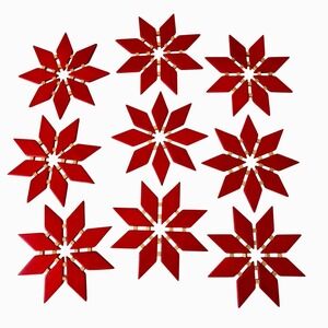 Vtg Christmas Wood Drink Coasters Poinsetta Wooden Holiday Decor Set 9 Germany‎